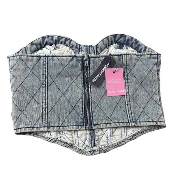 NWT Pretty Little Thing Denim acid Wash Denim Corset Bustier Crop Top Y2K Sz 4 - Picture 5 of 6